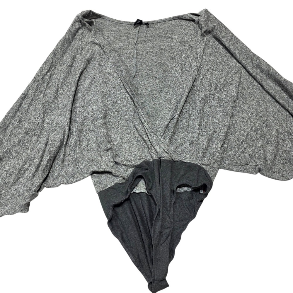 Out From Under Urban Outfitters Bodysuit Womens Medium Gray Surplice Batwing